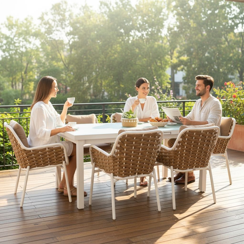 Conjunto Comedor Exterior Trenzado Beige - Modelo Trenzado
