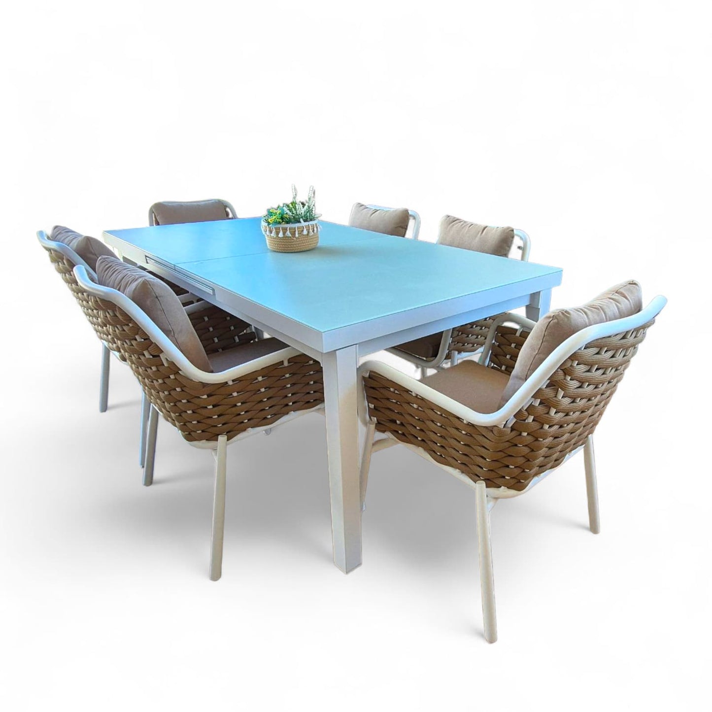 Conjunto Comedor Exterior Trenzado Beige - Modelo Trenzado
