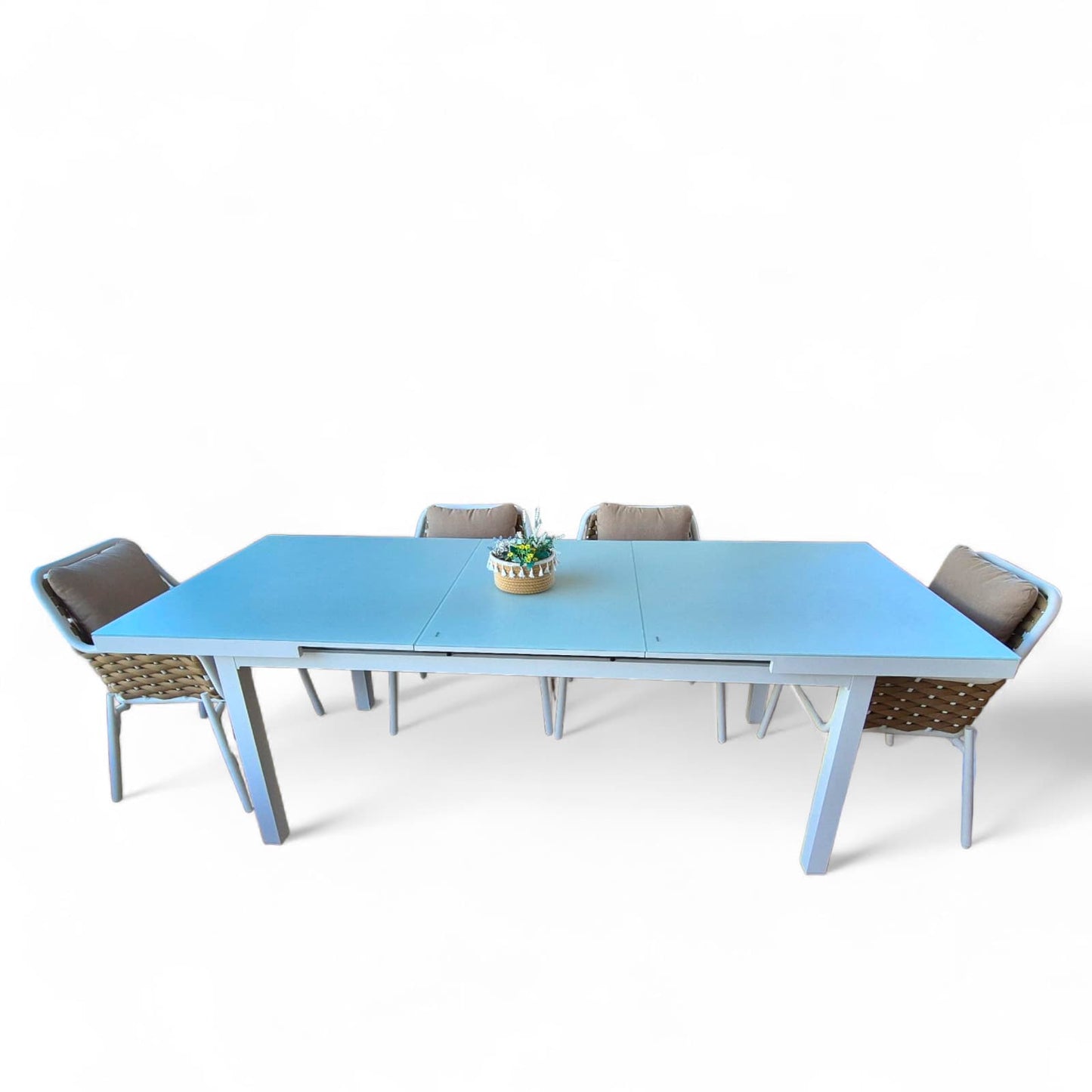 Conjunto Comedor Exterior Trenzado Beige - Modelo Trenzado