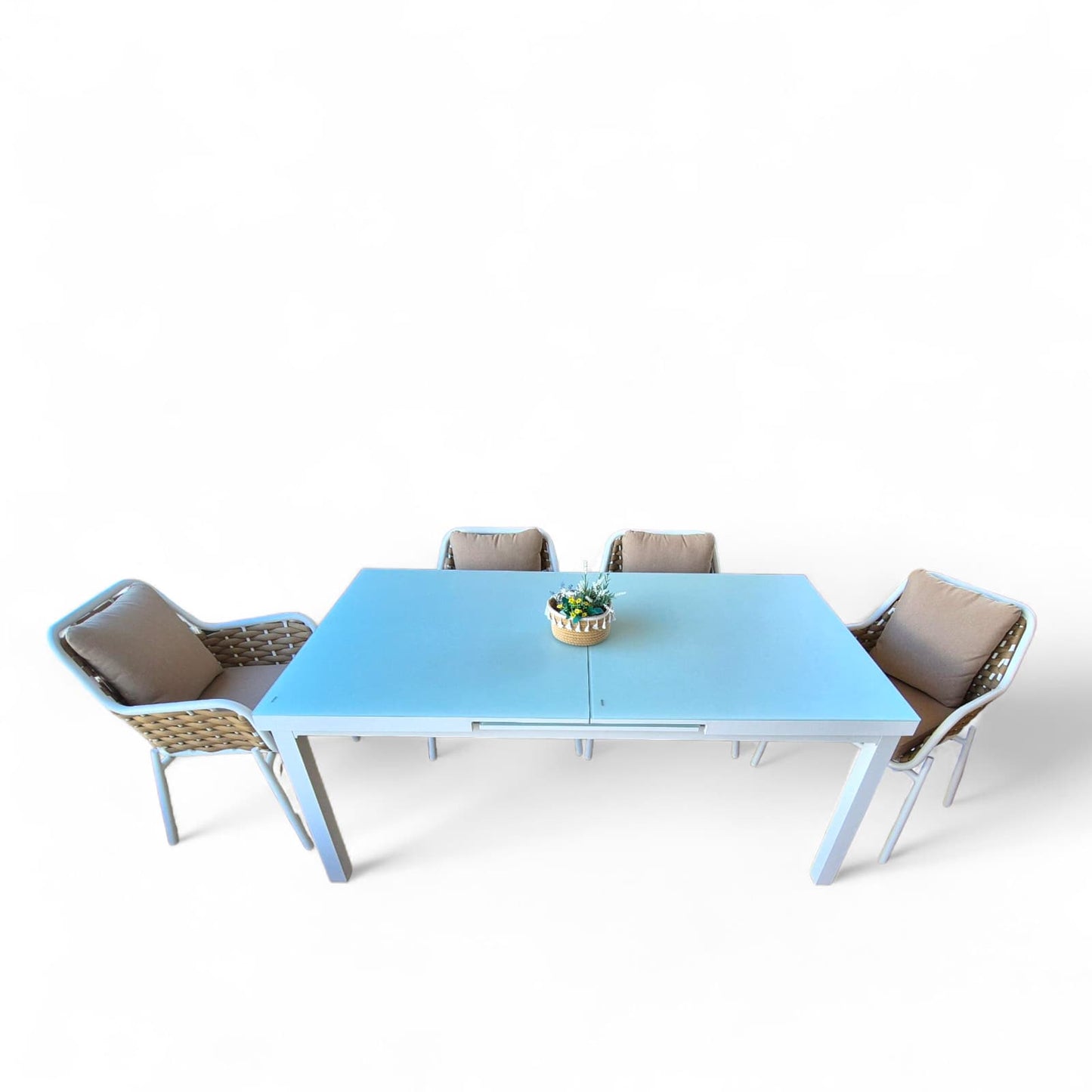 Conjunto Comedor Exterior Trenzado Beige - Modelo Trenzado