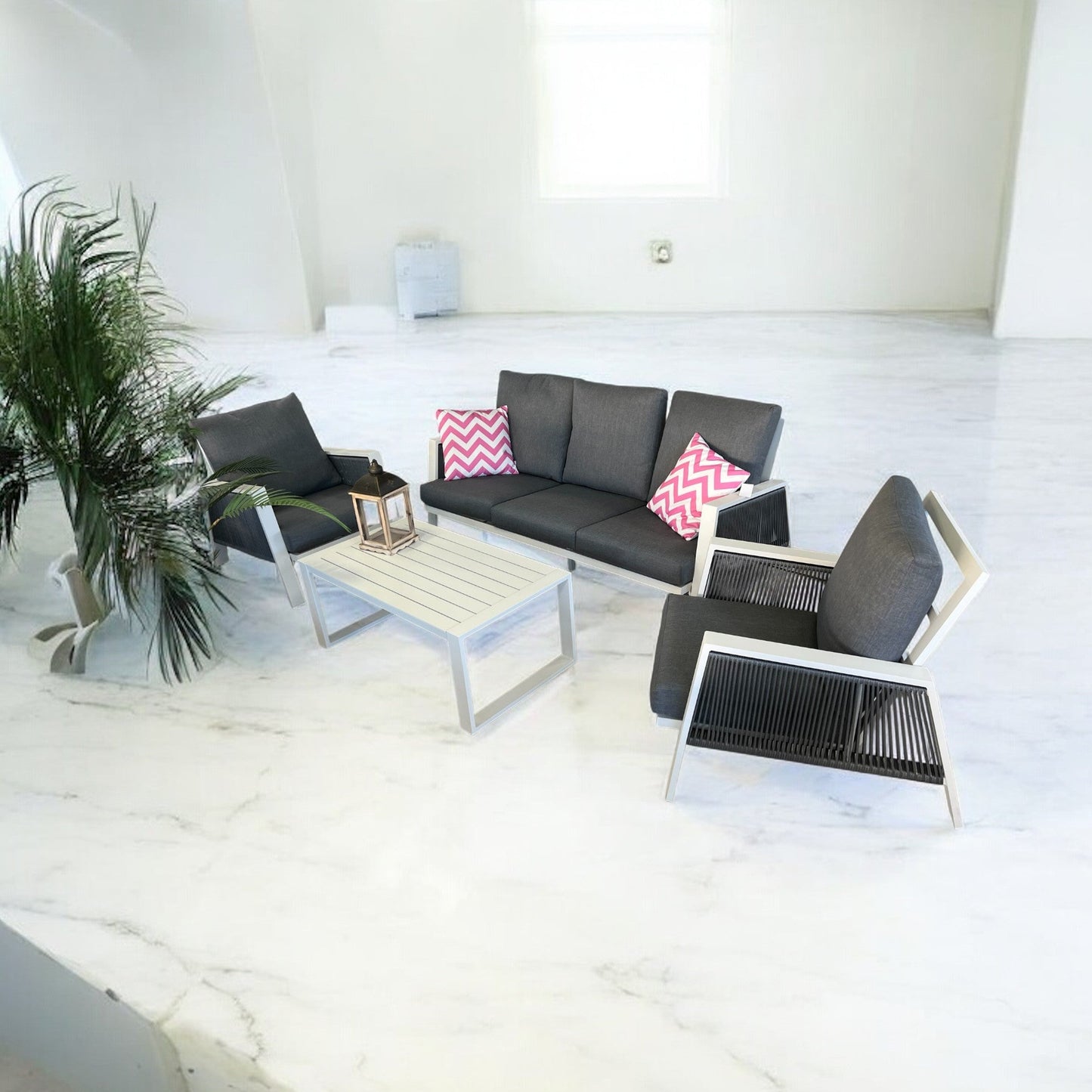 Set Terraza Gris Oscuro con Aluminio Blanco - Modelo 353