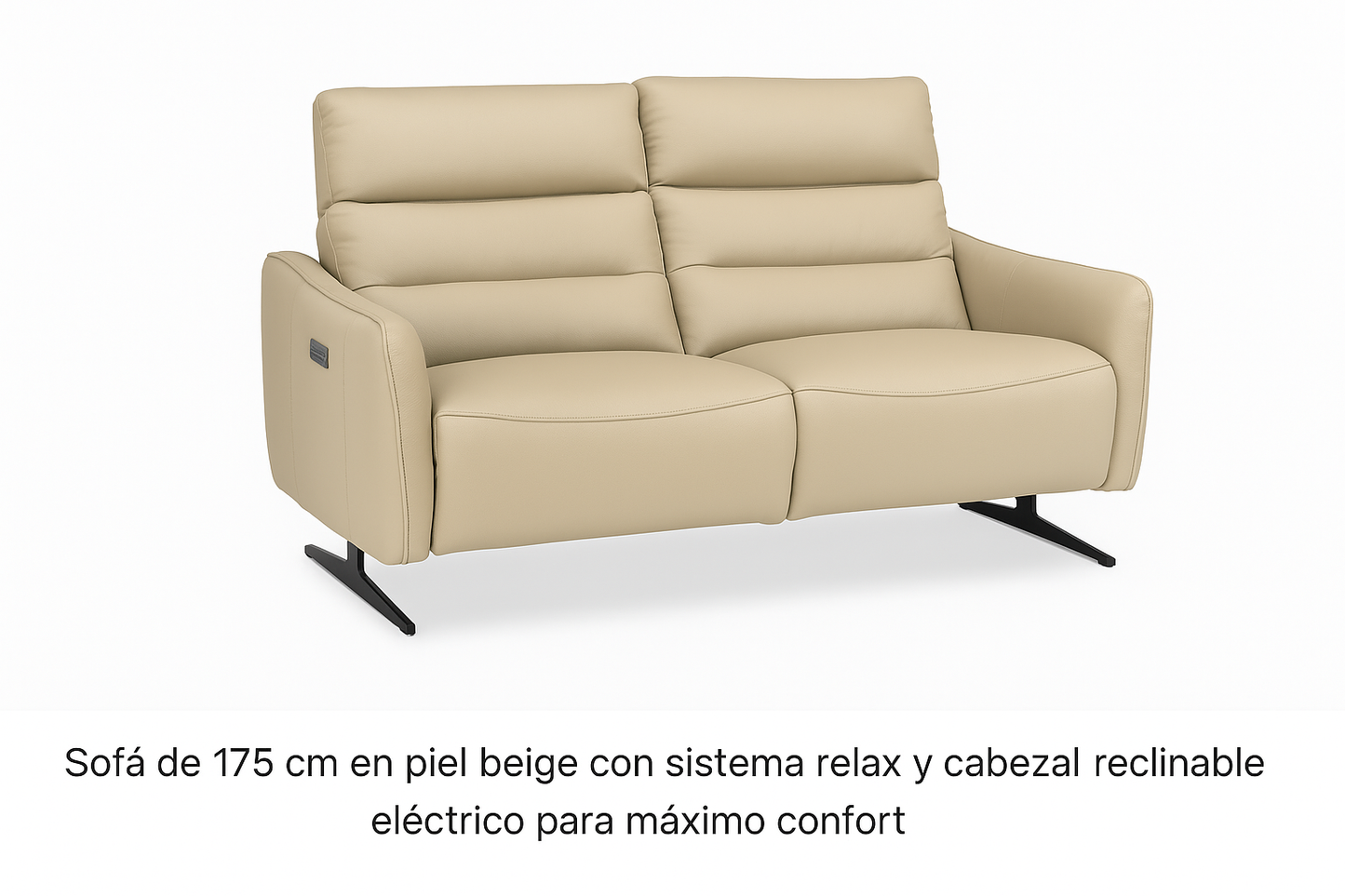 Sofá 2 plazas relax eléctrico piel beige Colonia con cabezal reclinable