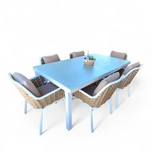 Conjunto Comedor Exterior Trenzado Beige - Modelo Trenzado