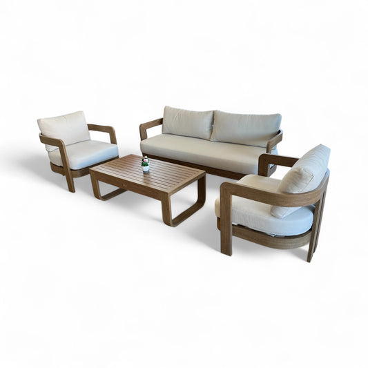 Set Terraza Tapizado Beige Madera - Modelo Córcega