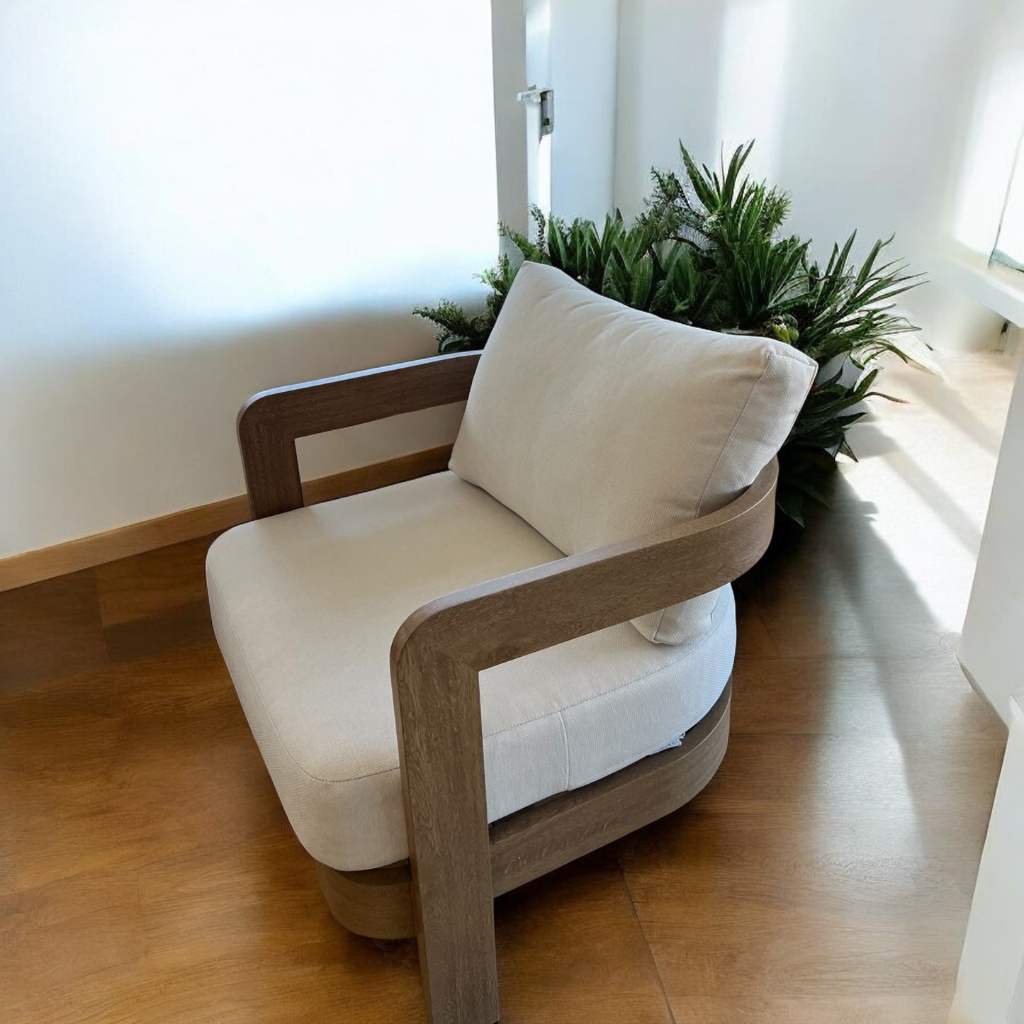 Set Terraza Tapizado Beige Madera - Modelo Córcega