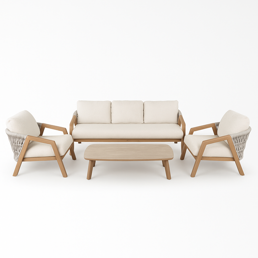 Set exterior Zaire aluminio y ratán con tapa porcelánica