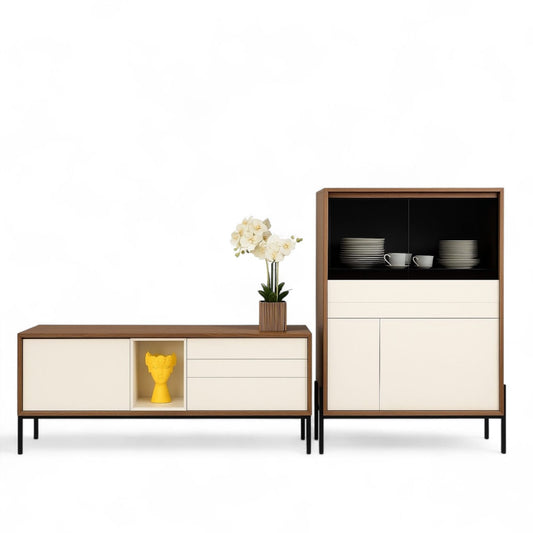 Composición tv salón modelo Kross roble y blanco roto — Costamueble