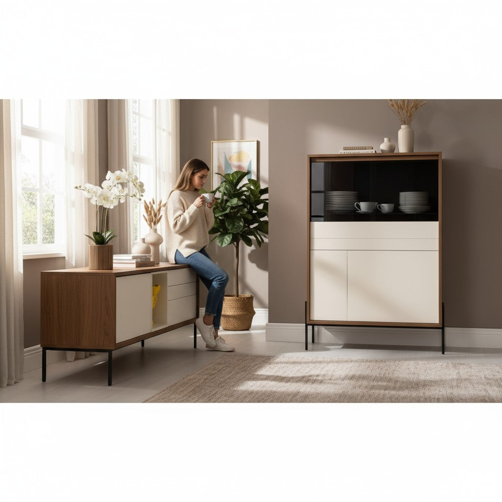 Composición tv salón modelo Kross roble y blanco roto — Costamueble