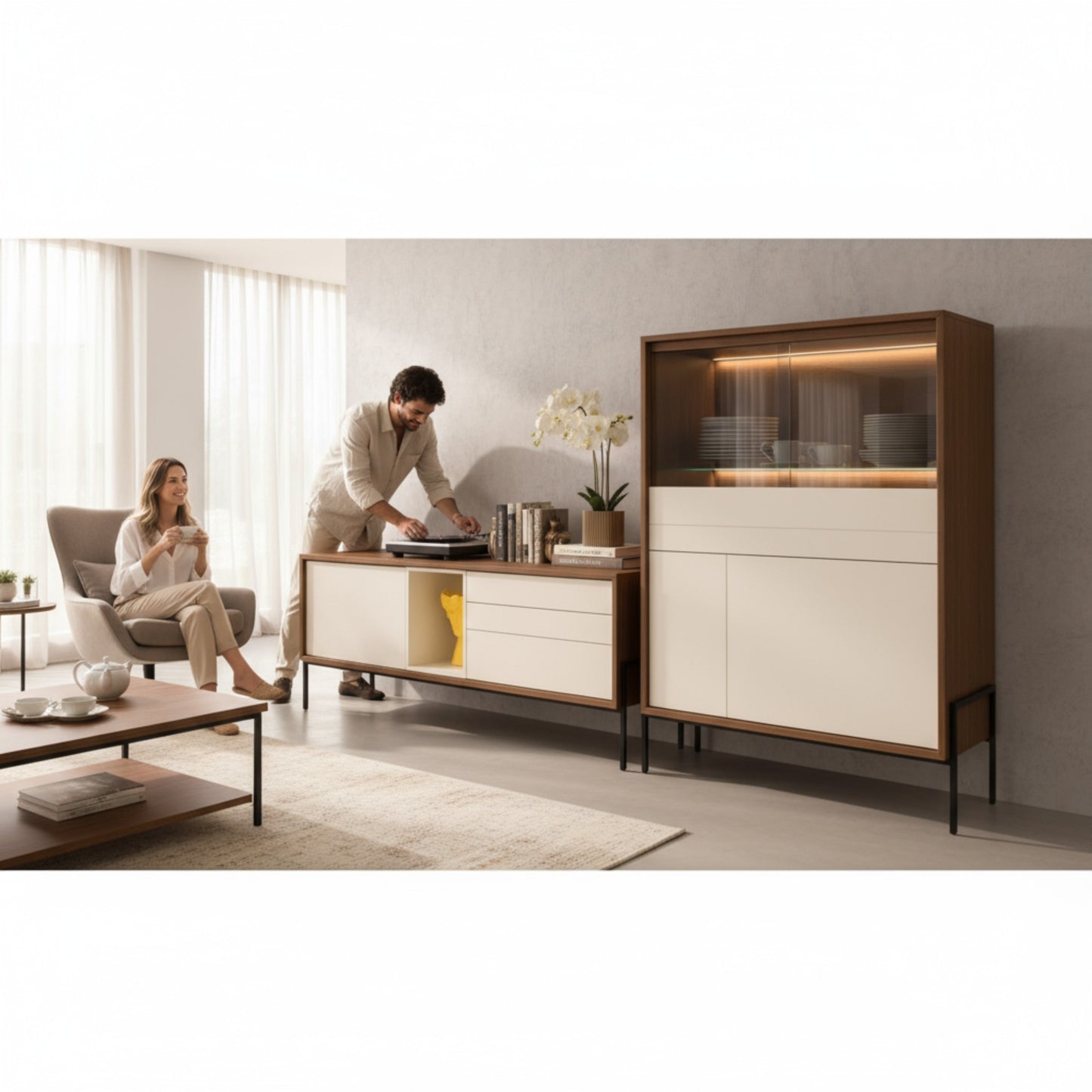 Composición tv salón modelo Kross roble y blanco roto — Costamueble